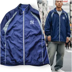 【大きいサイズ】 Reebok × MLB NY ヤンキース ウィンドブレーカー 2XL ネイビー メッシュ裏地 刺繍ロゴ オーバーサイズ ジャケット リーボック