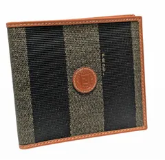 フェンディ ペカン柄 二つ折り財布 ストライプ 小銭入れなし 2309 札入れ レザー PVC FENDI メンズ 紳士用  