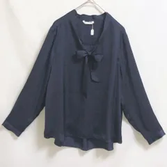 38 【 ビジネス | le.coeur blanc / ルクールブラン 】ボウタイ リボン たゆませブラウス ネイビー 無地 長袖 春夏秋 T595_2406/027