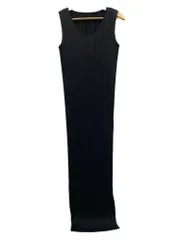 【美品】 プリーツプリーズ 光沢生地 マキシ丈ノースリーブワンピース 黒 4 美品】 プリーツプリーズ 光沢生地 マキシ丈ノースリーブワンピース 黒