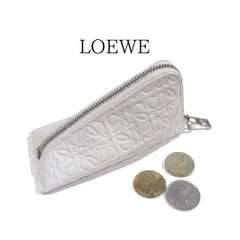 LOEWE ロエベ アナグラム リピート 総柄 ジップ コインケース 小銭入れ ミニポーチ レザー ホワイト