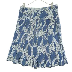 Pikake kai ピカケカイ 日本製 総柄 ミディ丈 フレアスカート M ブルー レディース 古着