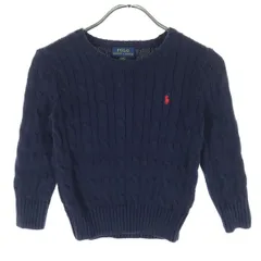 POLO RALPH LAUREN ポロラルフローレン フィッシャーマン 長袖 ケーブル編み コットン ニット 100 ネイビー キッズ 古着