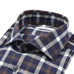 ORIAN オリアン / Vintage Classic コットン100% ホリゾンタルカラードレスシャツ / ネイビー×ブラウン 431760