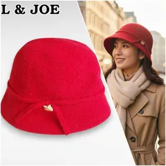 【冬のヒロイン】 PAUL & JOE ACCESSOIRES ハット ウール100% 赤 M-S 猫チャーム クローシュ 帽子 バケットハット ポールアンドジョーアクセソワ