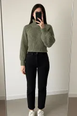 H&M ハイネック ニット M / カーキ クロップド オーバーサイズ 厚手 ニット