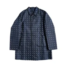 MACKINTOSH / マッキントッシュ コットン×シルク ポンディング ステンカラーコート ロゴ総柄 42サイズ ネイビー スコットランド製