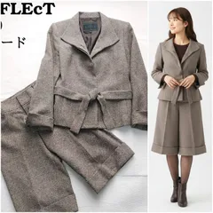 【秋冬春/着回し自在/美品】Reflect リフレクト ツイード キュロットスーツ 40(L) 茶 レディース/日本製/ウール/シルク/セパレート