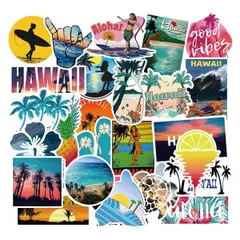 ハワイ ハワイステッカーセット 50枚入り アロハ防水デカール ハワイシールパック スーツケース ノートパソコン バイク など適用