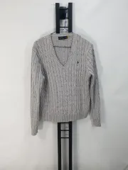 ポロ ラルフローレン ケーブル編み Vネック コットン セーター グレー 新モデルタグ XL