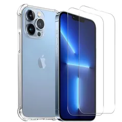 iPhone 13 Pro ケース + ガラスフィルム【国産旭硝子素材】 iphone13pro フィルム 全面吸着 高透過率 硬度9H ラウンドエッジ加工 アイホン13 プロ 保護ケース クリア 黄ばみなし 米軍MIL規格 耐衝撃 耐久性 滑り止め 全面保護