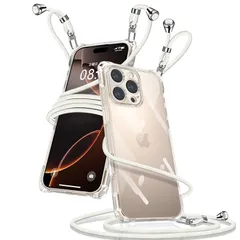 iPhone 16 Pro 用 ケース クリア ショルダー iPhone16pro スマホケース アイフォン16pro カバー 肩掛け 斜めかけ 縄掛けケース 透明 薄型 軽量 TPU 携帯ケース 紐付き 斜めがけ 織りストラップ付き 長さ調整可能 取り外し可