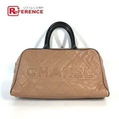 CHANEL シャネル ボストンバッグ ロゴ キルティング キャビアスキン ベージュ系