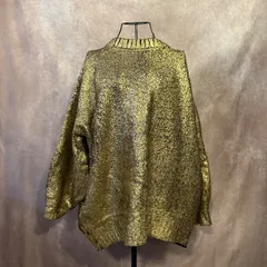 ✨MECRE メクル グリッタープリント ニット プルオーバー フリーサイズ ブラック×ゴールド 箔加工 伸縮性あり 主役トップス 近年モデル 極美品✨ 677のサムネイル