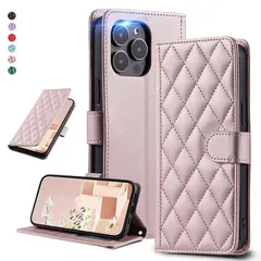 UnivoColors iPhone 14 Pro Max キルティグレザー調 手帳型ケース エレガント 高質PU マグネット開閉式 カード収納機能 スタンド機能 液晶全面保護 レンズ保護 ストラップ付属(ゴールドピンク)