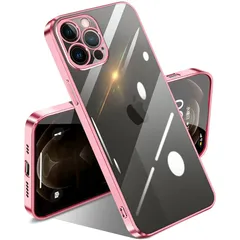 SATLITOG 用の iPhone 12 Pro ケース クリア 耐衝撃 アイフォン12pro カバー 透明 薄型 軽量 TPU メッキ加工 ソフトケース 人気 保護カバー(ローズゴールド)