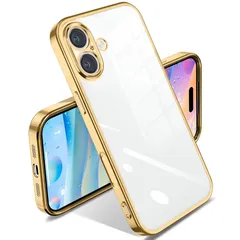 SATLITOG iPhone 17 用の ケース クリア 耐衝撃 アイフォン17 用の カバー 透明 スマホケース メッキ加工 完全な保護 黄変防止 落下防止 ファッション 薄型 軽量 TPU 柔らかい ワイヤレス充電 人気 (ゴールド)
