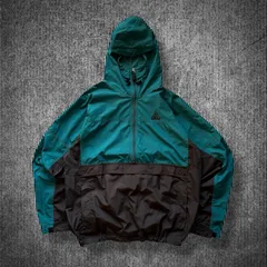 90s NIKE ACG Halfzip Nylon Mountain Parka ナイキエーシージー ハーフジップナイロンアノラックパーカー マウンテンパーカー エメラルドグリーン ブラック Lサイズ ロゴ刺繍 Y2K テックウェア ストリート アウトドア