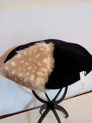 レディース帽子ベレー帽鹿柄ファーつき