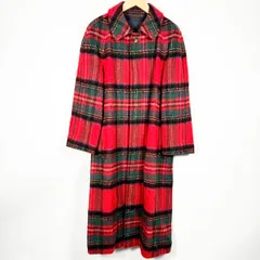 ジェイプレス J.PRESS ロングコート アウター ウール混  チェック柄 レッド グリーン 