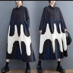 【新品】モード系大きいサイズ　レディースゆったり　シャツロングワンピース　長袖