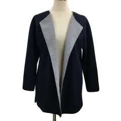 ナチュラルビューティーベーシック NATURAL BEAUTY BASIC ジャケット カーディガン ノーカラー 前開き 無地 バイカラー 長袖 M 紺 グレー ネイビー