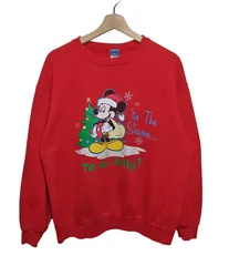 00s ホンジュラス製 Disney ミッキーマウス クリスマスプリント スウェット トレーナー Lサイズ
