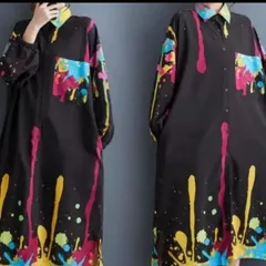 【新品】モード系大きいサイズ　レディースゆったりロングワンピース　体型カバー韓国長袖秋冬