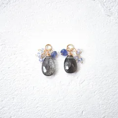 天然石 モスアクアマリンとサファイアのピアス/イヤリングチャーム 14kgf