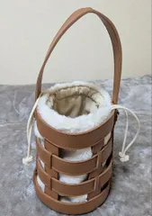 円筒型 ショルダーバッグ ブラウン フェイクファー 2way