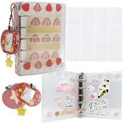 Petyume 透明シール帳 フォトチャーム付き 女の子かわいいバインダー クリアはがせる リフィル 台紙 トレカ収納 フォト M5 ミニ 推し活にもぴったり いちごケーキみたいなデザイン 0