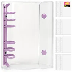 GOKEI シール帳 A6 クリアバインダー【バインダー ×1個 リフィル ×20枚】 シール手帳 カードスリーブ ポケット クリア ミニ 手帳 プリ帳 透明 PPシート 女の子 コラージュノート パープル 1