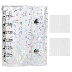 Sediven シール帳 透明 女の子 はがせる A7 バインダー 手帳 クリアバインダー 6穴 マイクロ6 シール収納 推し活グッズ （星柄） 0