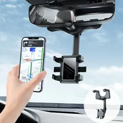 【2024年新版】 車載ホルダー クリップ式 バックミラー スマホホルダー 車 スマホ 360度回転 ルームミラー取り付け型 スタンド ダッシュボード 各種スマホ対応 電話ホルダー スマホホルダー カー用品 取り付け簡単 全車種 手帳型ケース対応 自由調節 車
