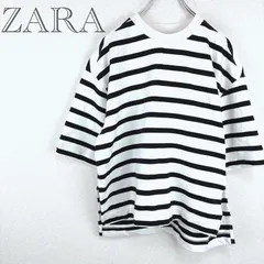 ザラ♡ ZARA【XL】半袖Tシャツ　ボーダー　ゆったり　コットン　スリット
