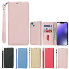 アイフォン 14 ケース for iPhone 14 手帳型 ケース for iPhone14 case for iPhone 14 手帳 財布型ストラップ付き 明るい色 PU皮革 内蔵マグネット 携帯カバー カードポケット スタンド機能 便利 ピンク