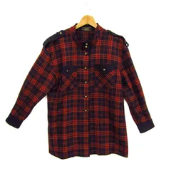 レリアン 長袖シャツ トップス チェック柄 シャツジャケット 日本製 レディース 7サイズ 赤×黒 Leilian 【中古】