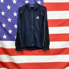 77 アディダス ビックロゴ ネイビー フードジップアップ L 100