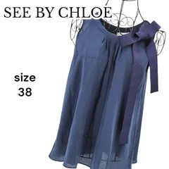SEE BY CHLOE シーバイクロエ ノースリーブブラウス リボン ネイビー サイズ38 フレア ガーリー レディース