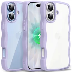 iPhone 17 用 ケース クリア ウェーブ おしゃれ 韓国 かわいい 可愛い アイフォン 17 用 スマホケース 人気 滑り止め 薄型 軽量 耐衝撃 ストラップホール付き シリコン 透明（パープル）