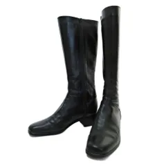 銀座ヨシノヤ ロングブーツ ローヒール レザー サイドジップ 22.5cm ブラック 黒 1125