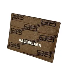 BALENCIAGA バレンシアガ 594309 カードケース パスケース 名刺入れ コンパクト ロゴ 総柄 レザー ブラウン