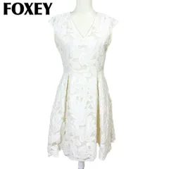 【美品】FOXEY ノースリーブワンピース Vネック 42 フラワーレース