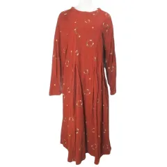 スーパーハッカ SUPER HAKKA ロングワンピース 刺繍 花柄 長袖 フレア テラコッタ /X