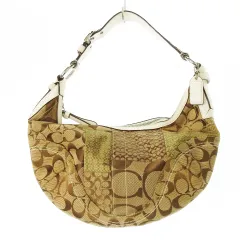 コーチ COACH ハンドバッグ ワンショルダー ホーボー キャンバス レザー 革 パッチワーク シグネチャー パイソン型押し 白 ホワイト 10086 /CK11 ■GY18