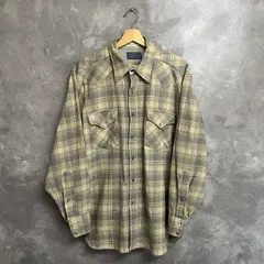 70s〜80s USA製 PENDLETON High Grade Western Wear ウールウエスタンシャツ ネルシャツ ベージュチェック サイズL 訳あり