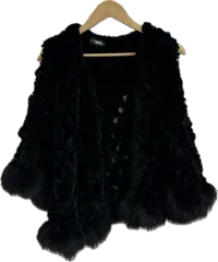 ZM1689 【美品】Paula Lishman Limitedポーラリシュマン　リアルファーコートケープ　アウター　ブラック　レディース