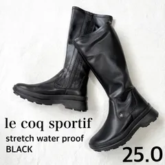 極美品未使用級・防水・25.0✨ルコックスポルティフ サイドジップ ストレッチ レザー ロング ブーツ ブラック le coq sportif