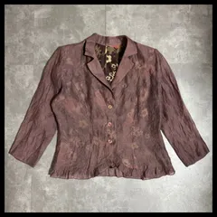 花柄 シワ加工 テーラードジャケット Mサイズ ブラウン レトロ 古着