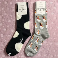 セール！【8】Happy socks  2足ギフトセット 白ドット　黒・　犬　グレー　23〜25.5cm レディース　ハッピーソックス